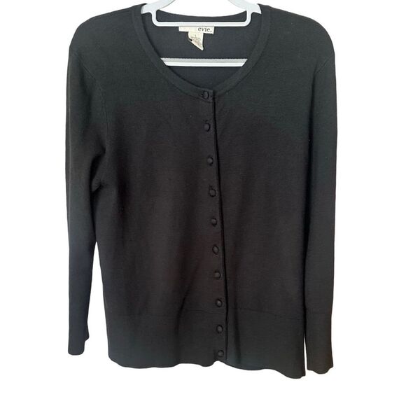 Evie Womens Long Sleeve Button-Up Cardigan Black Size Large - Picture 1 of 6